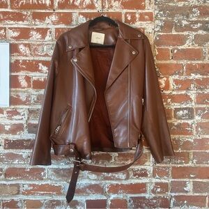 Aritzia Wilfred Free Lightning Faux Leather Oversized Biker Jacket